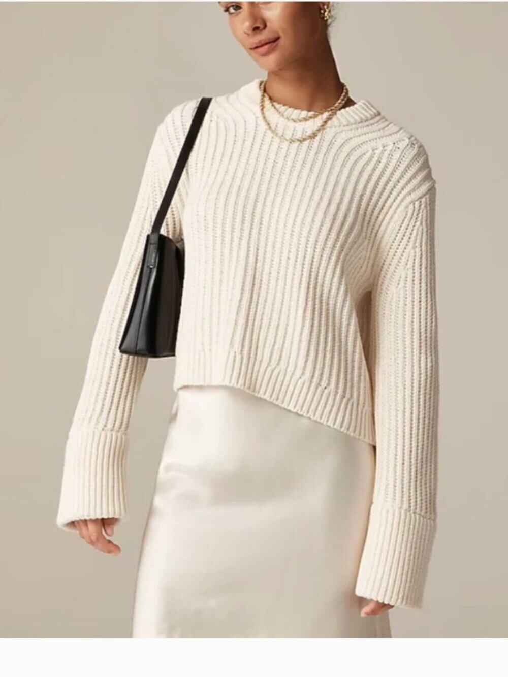 J. Crew Cream Cotton Fisherman Crewneck Sweater